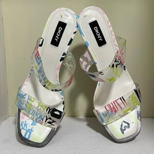 DKNY Bronx Stiletto Heel Sandals Slip On Women's Size 8.5 Multicolor